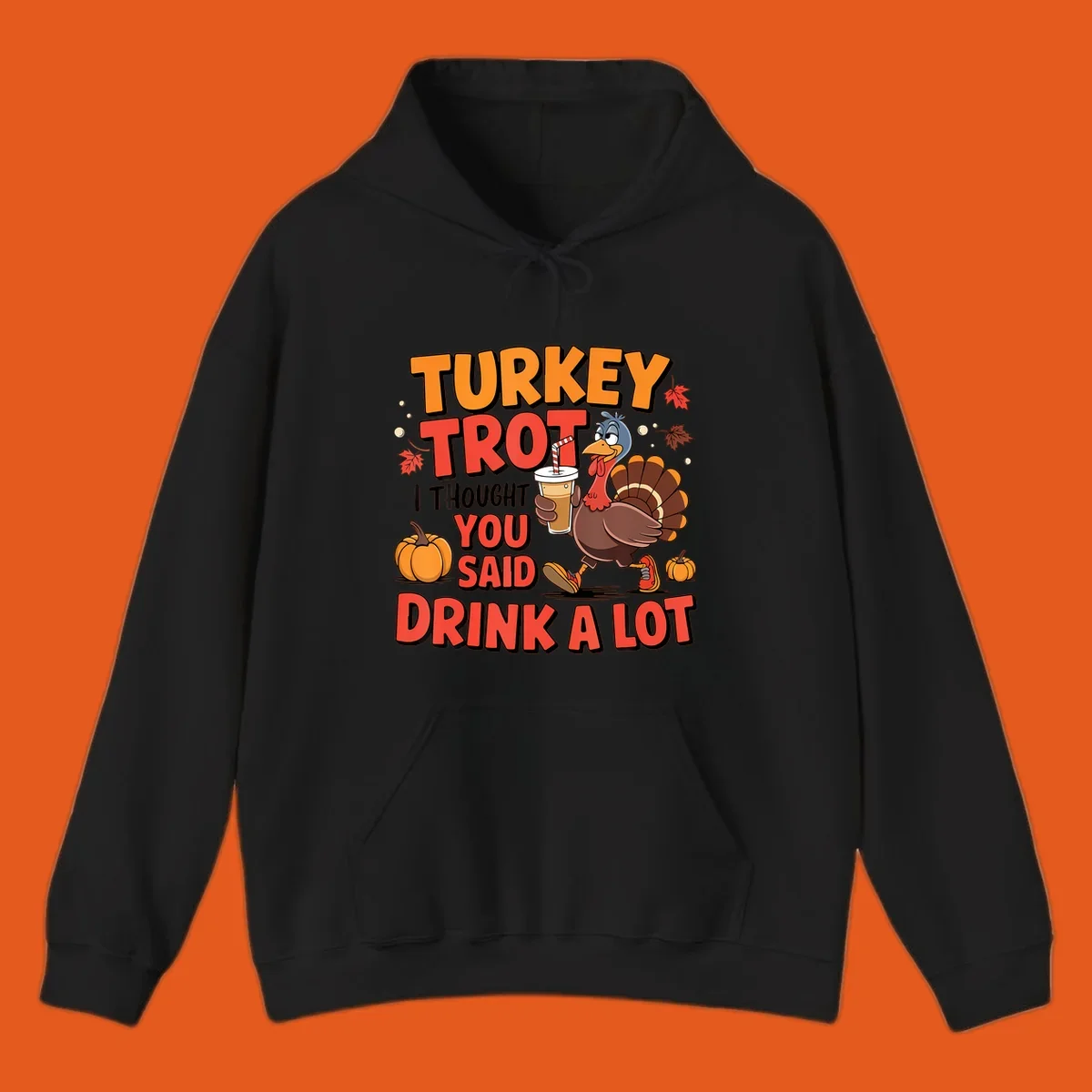 Illustration for Turkey Trot Drink A Lot. A cartoon turkey holds a drink.