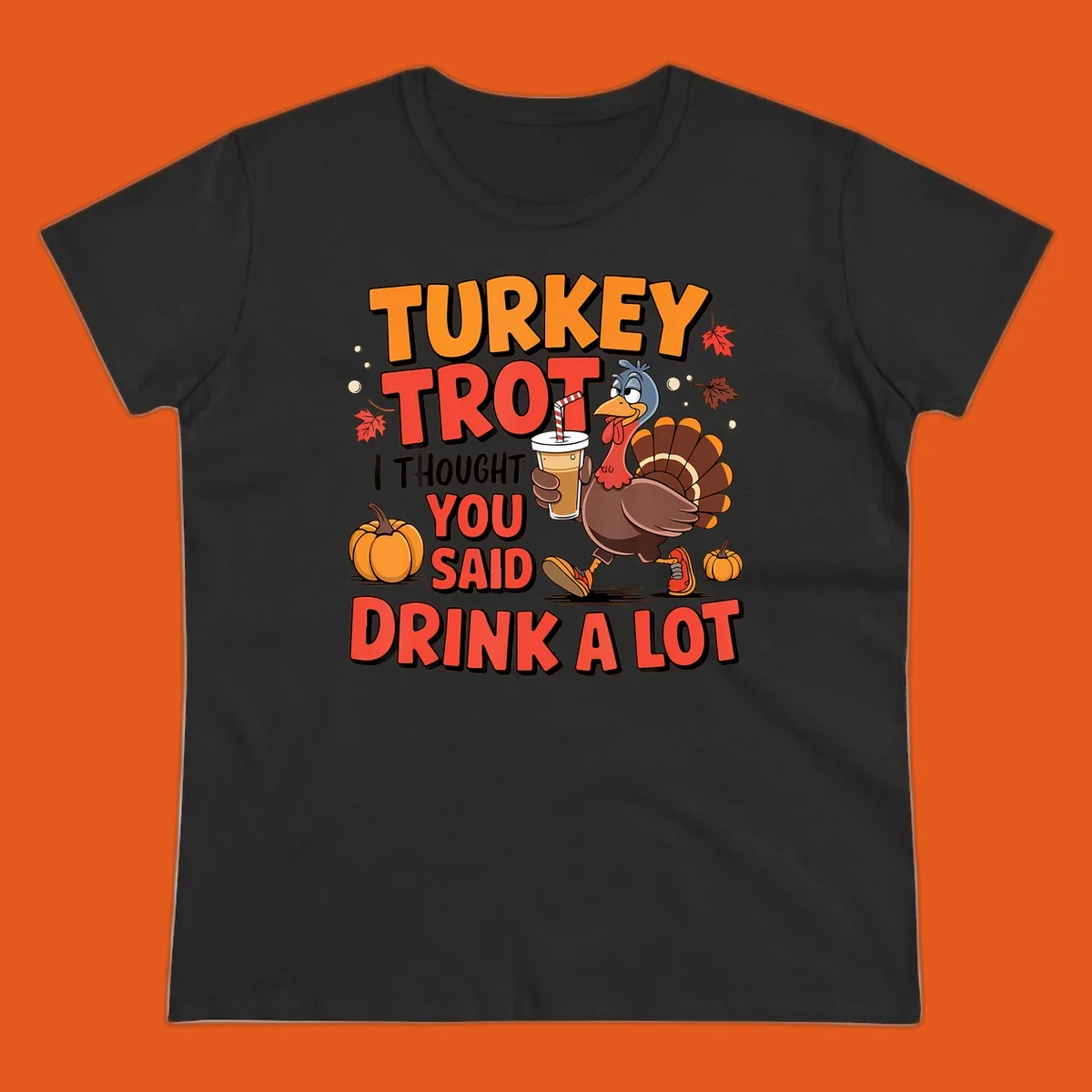 Illustration for Turkey Trot Drink A Lot. A cartoon turkey holds a drink.