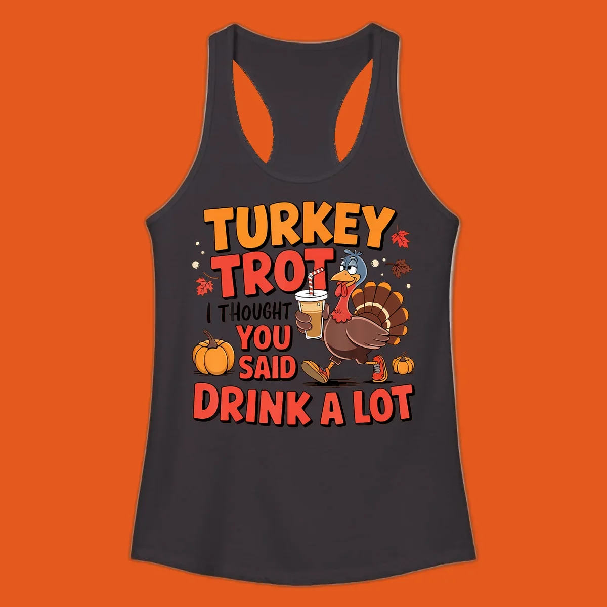 Illustration for Turkey Trot Drink A Lot. A cartoon turkey holds a drink.