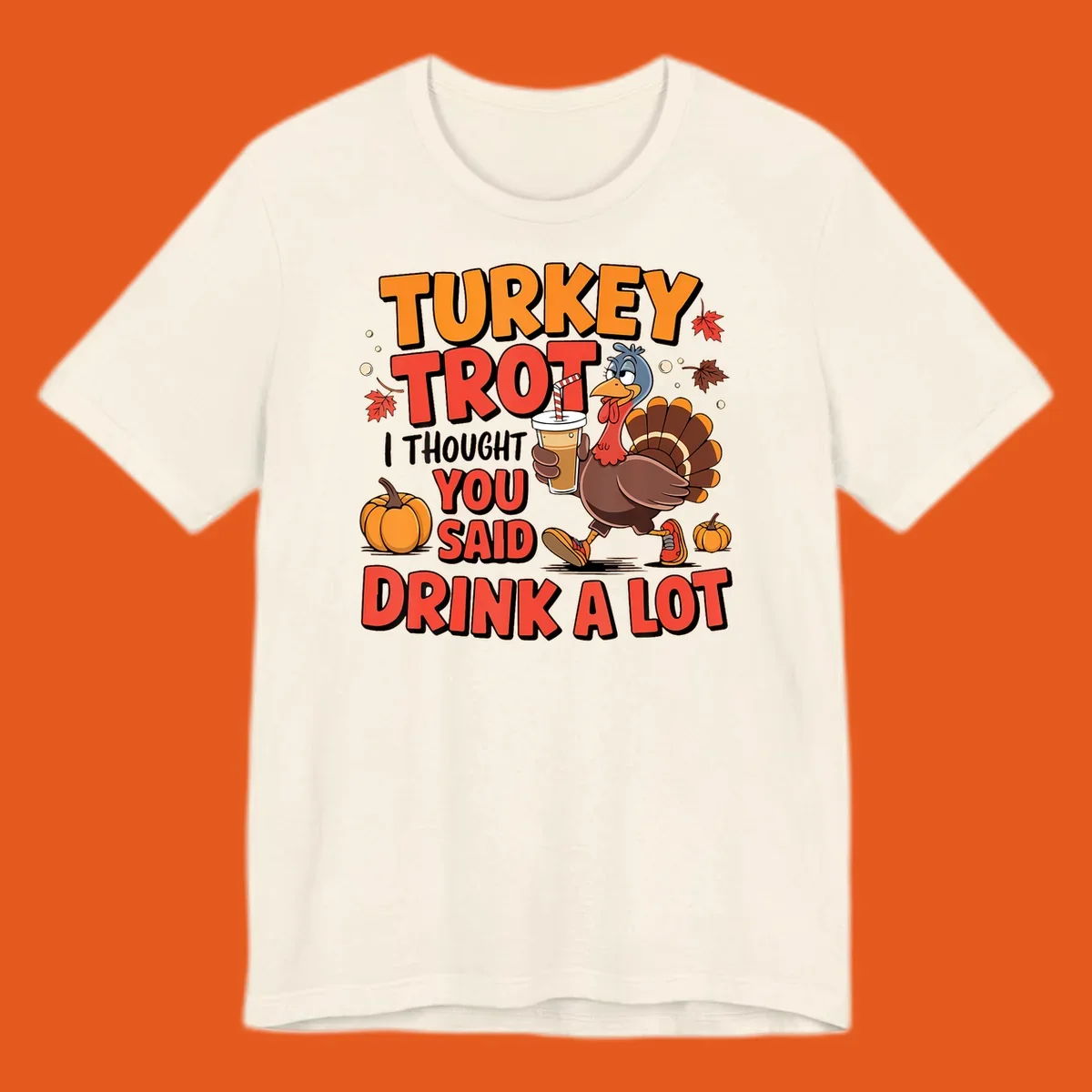 Illustration for Turkey Trot Drink A Lot. A cartoon turkey holds a drink.