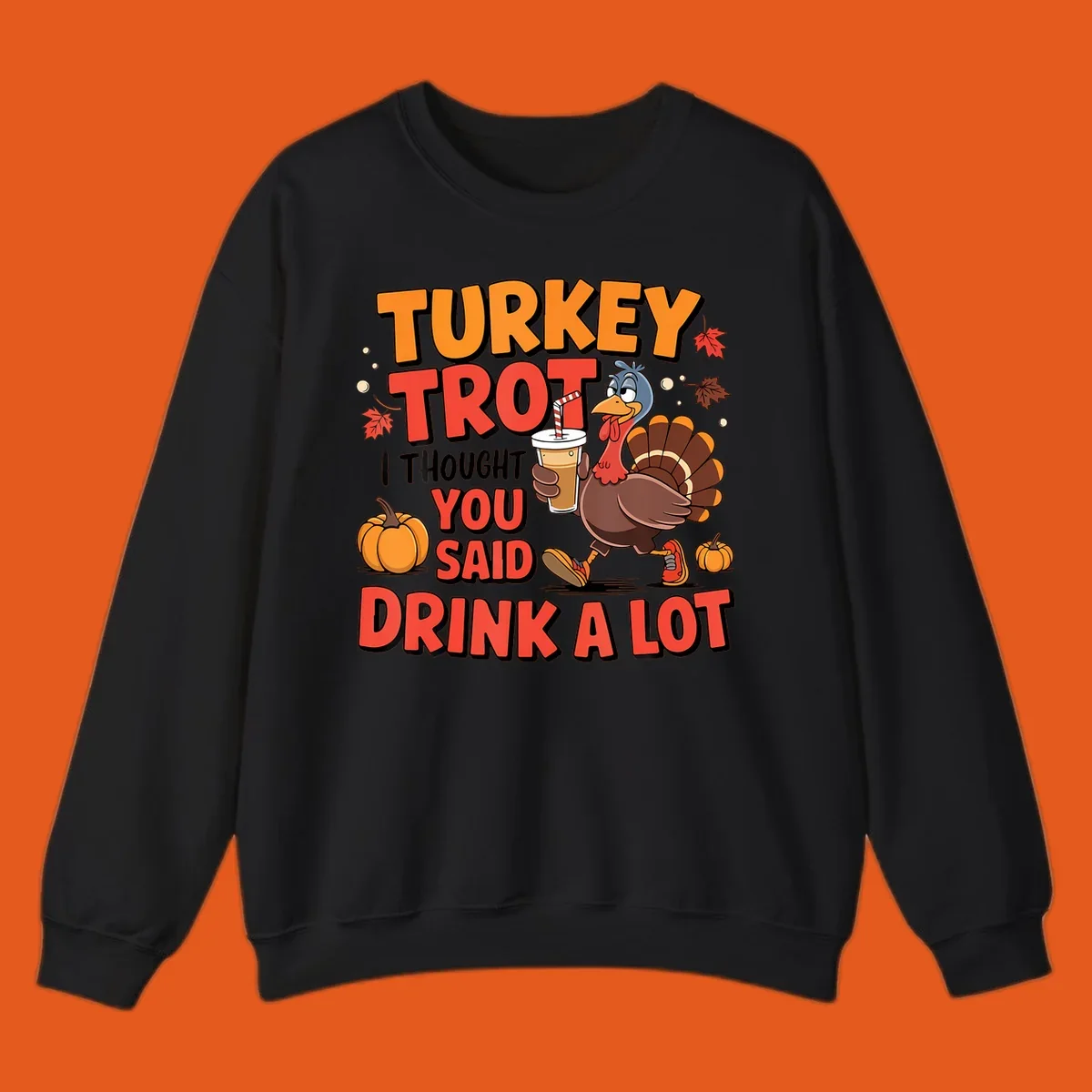 Illustration for Turkey Trot Drink A Lot. A cartoon turkey holds a drink.