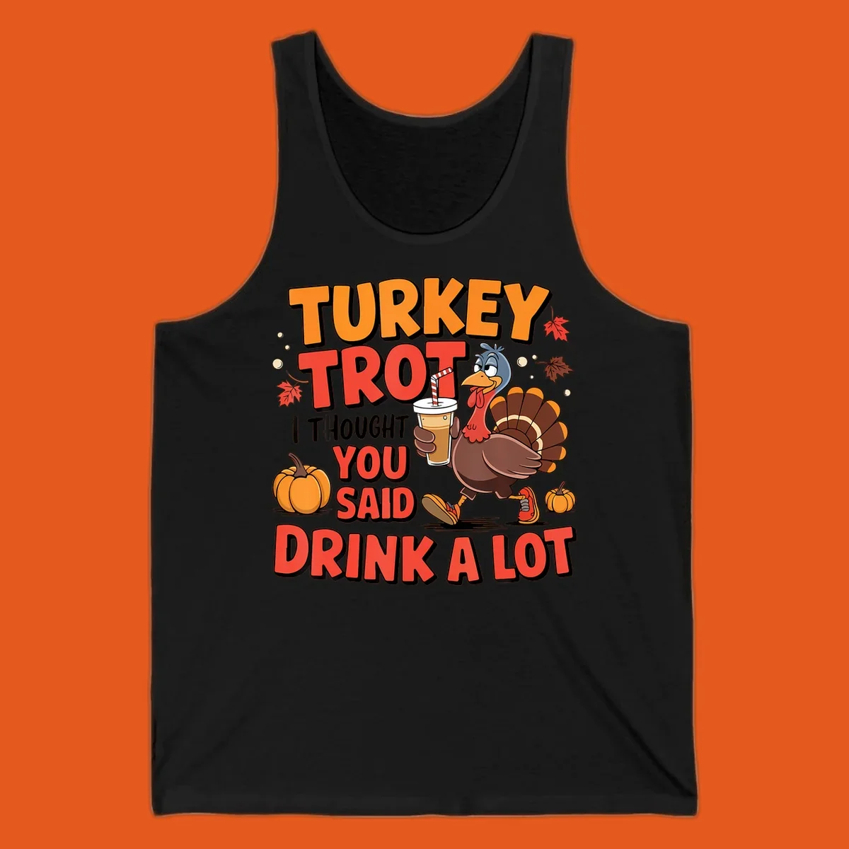 Illustration for Turkey Trot Drink A Lot. A cartoon turkey holds a drink.