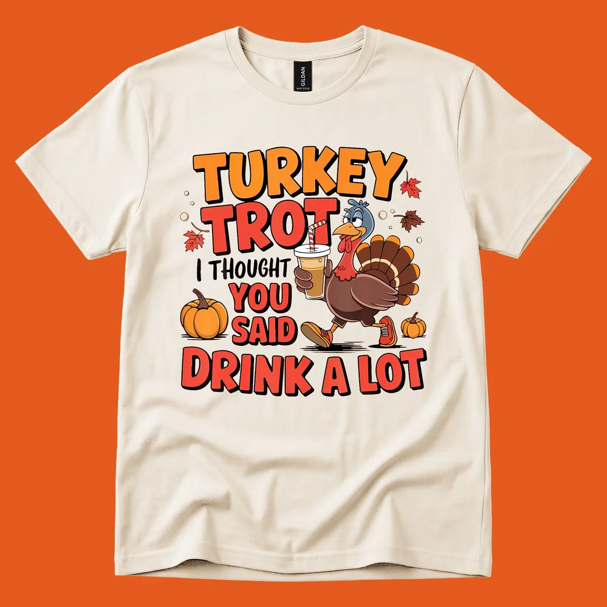 Illustration for Turkey Trot Drink A Lot. A cartoon turkey holds a drink.