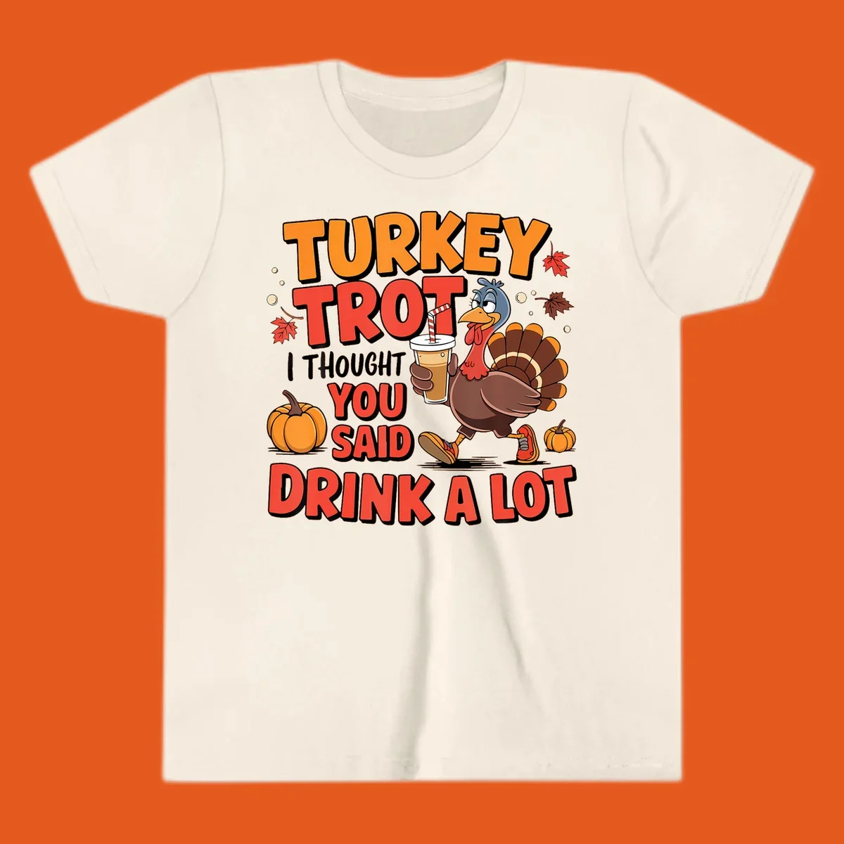 Illustration for Turkey Trot Drink A Lot. A cartoon turkey holds a drink.
