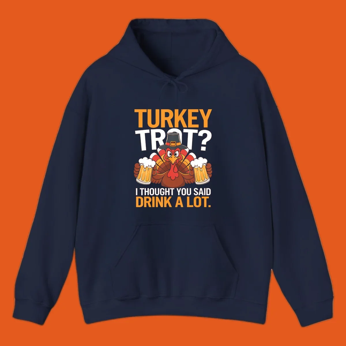 Funny turkey trot beer drinking thanksgiving shirt with a cartoon turkey holding beer.
