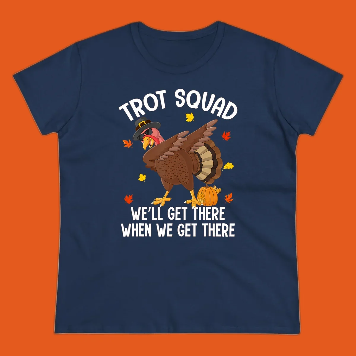 Turkey Trot Squad running shirt design with a dabbing turkey and text.