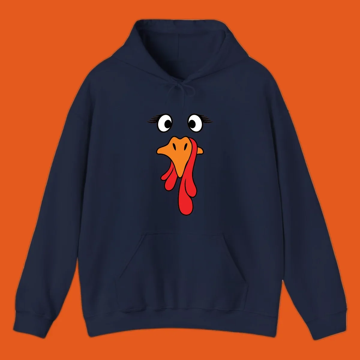 Funny turkey face graphic with googly eyes and wattle, perfect for Thanksgiving Trot runners.