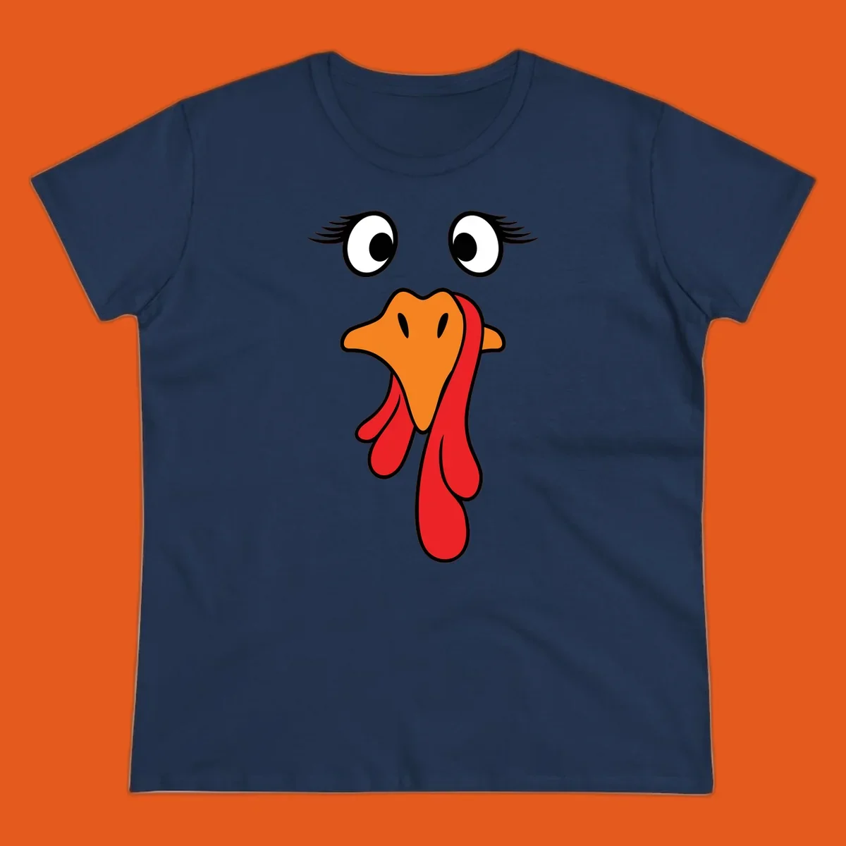 Funny turkey face graphic with googly eyes and wattle, perfect for Thanksgiving Trot runners.