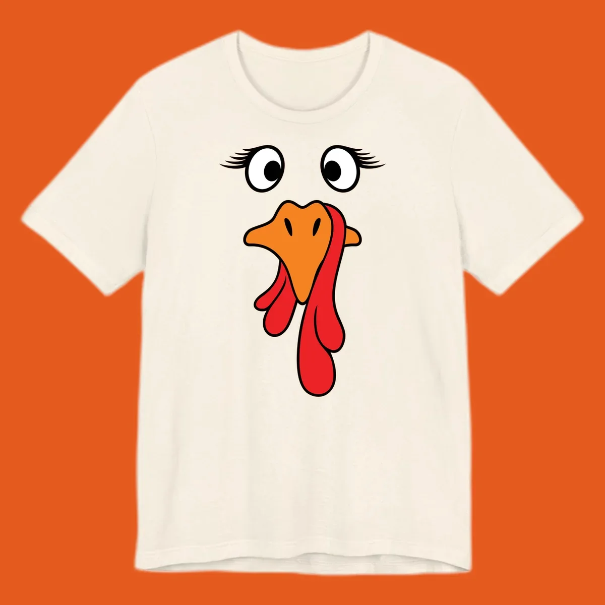 Funny turkey face graphic with googly eyes and wattle, perfect for Thanksgiving Trot runners.