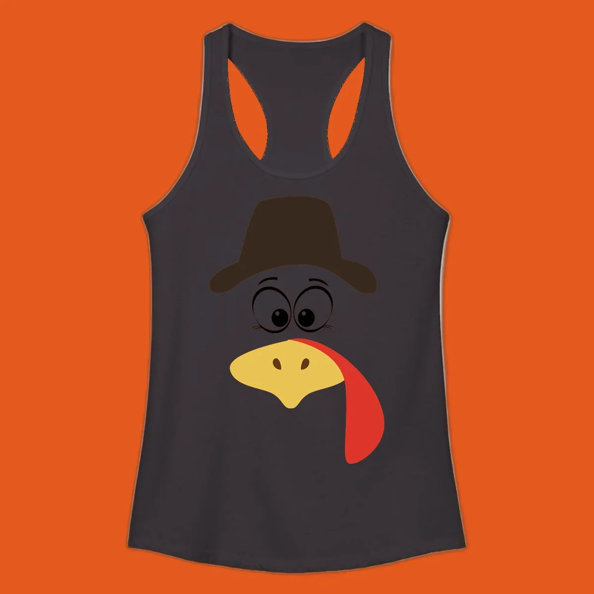 Cartoon turkey face wearing a cowboy hat, graphic for Turkey Trot runs.