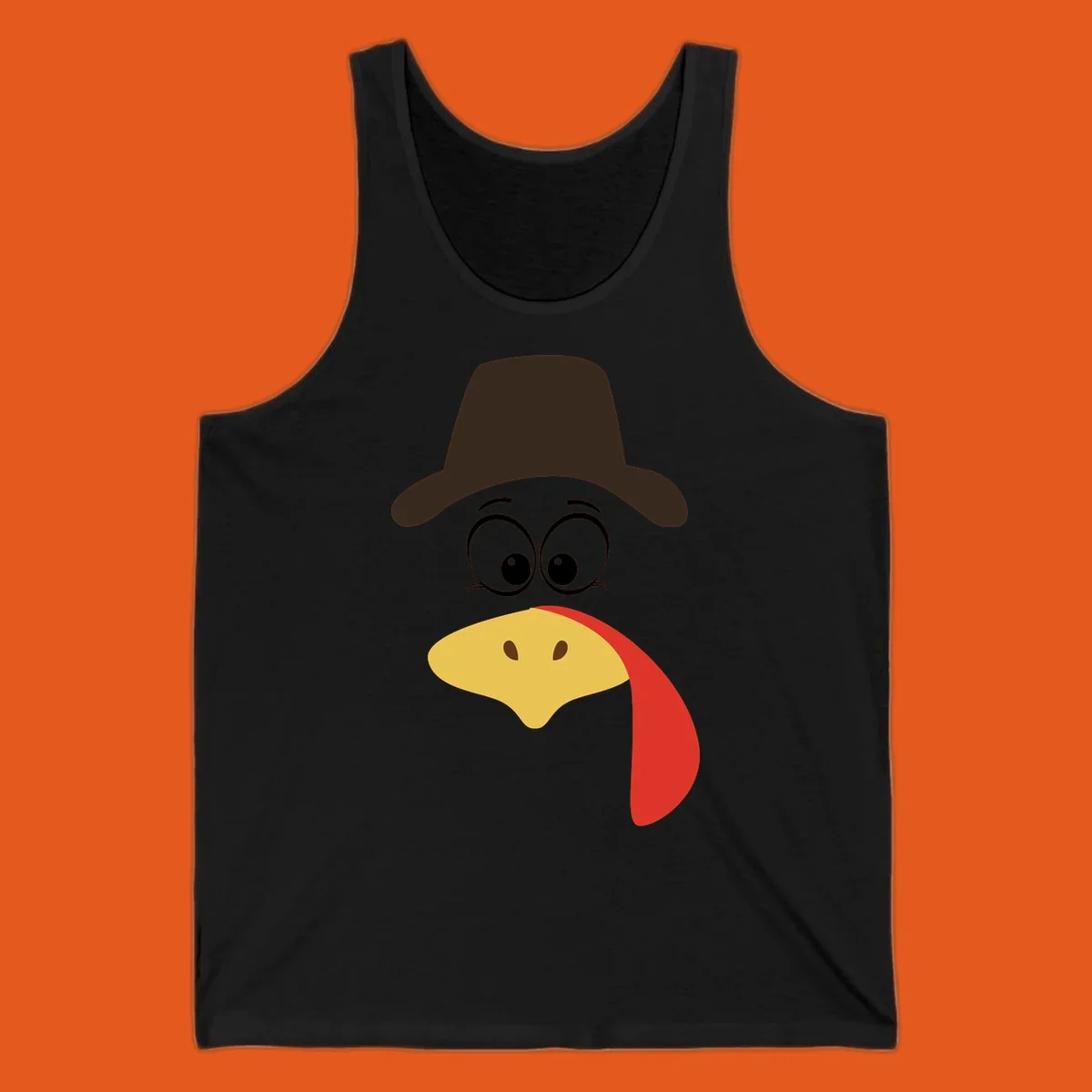 Cartoon turkey face wearing a cowboy hat, graphic for Turkey Trot runs.