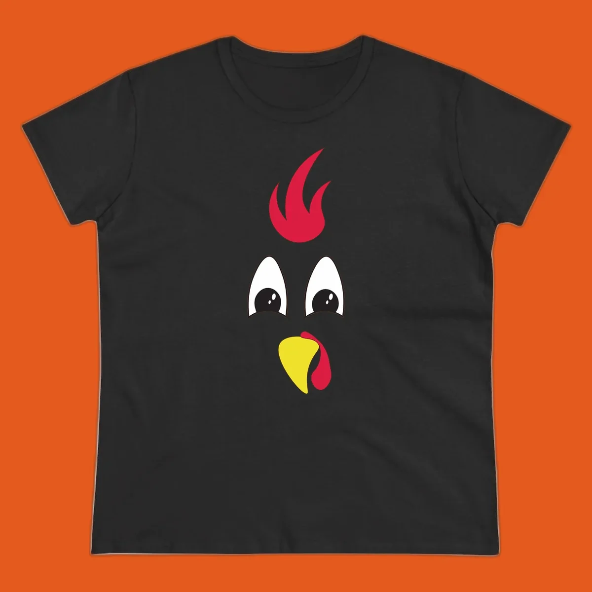 Rooster face graphic for Turkey Trot runners, featuring a red comb and yellow beak.