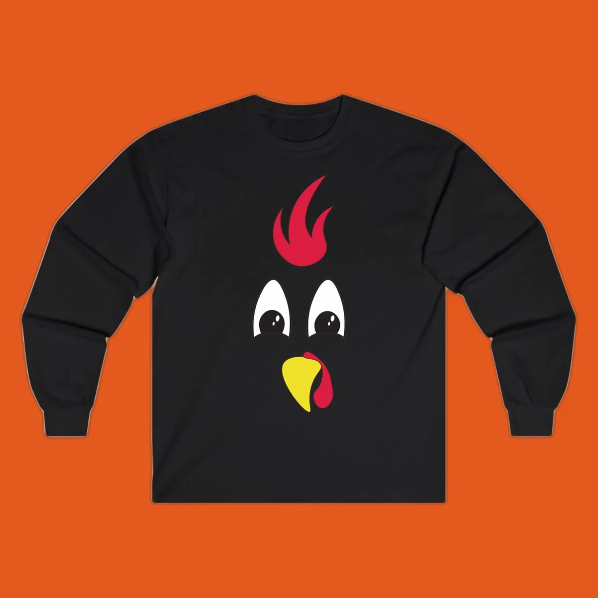 Rooster face graphic for Turkey Trot runners, featuring a red comb and yellow beak.