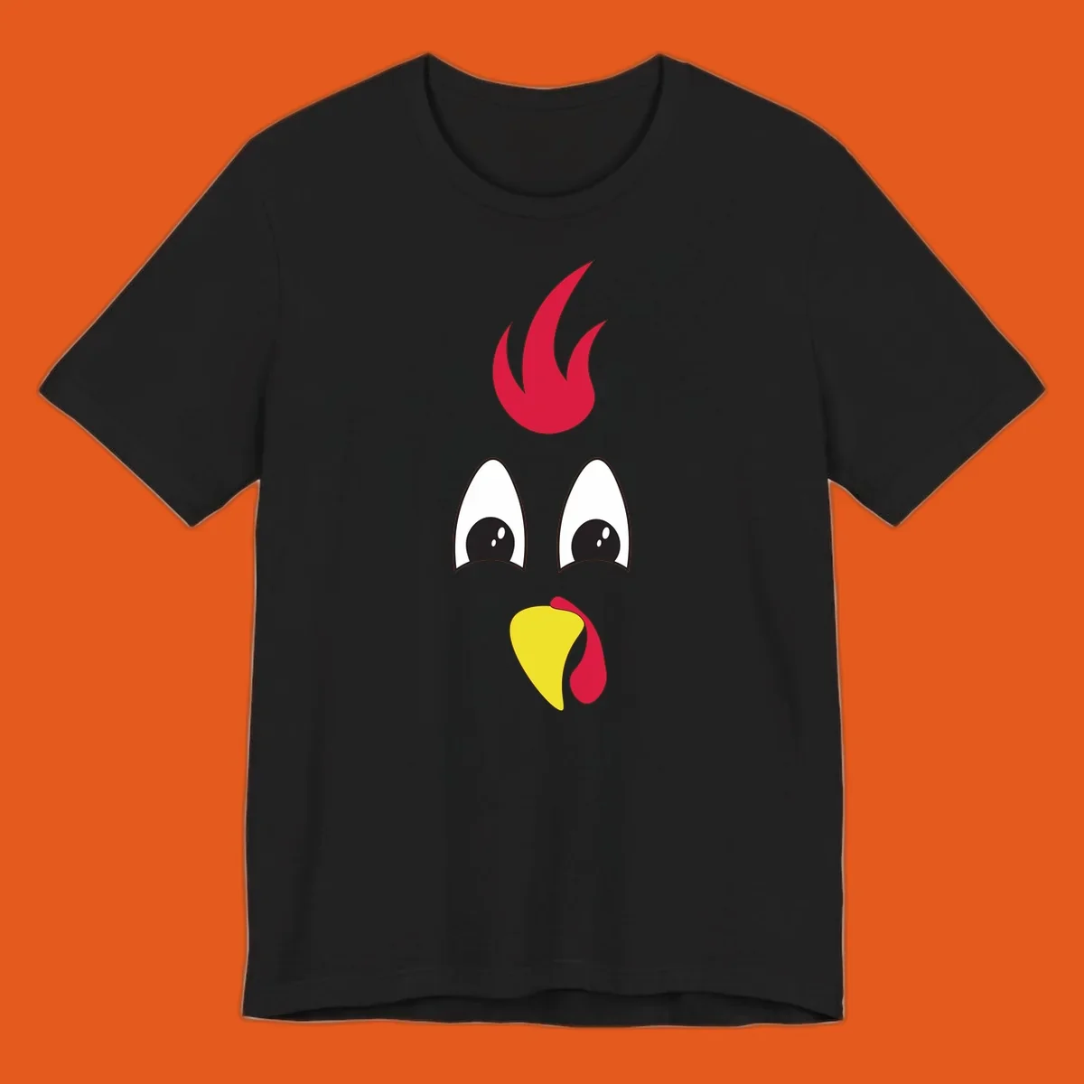 Rooster face graphic for Turkey Trot runners, featuring a red comb and yellow beak.