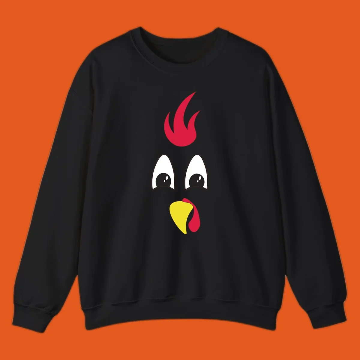 Rooster face graphic for Turkey Trot runners, featuring a red comb and yellow beak.