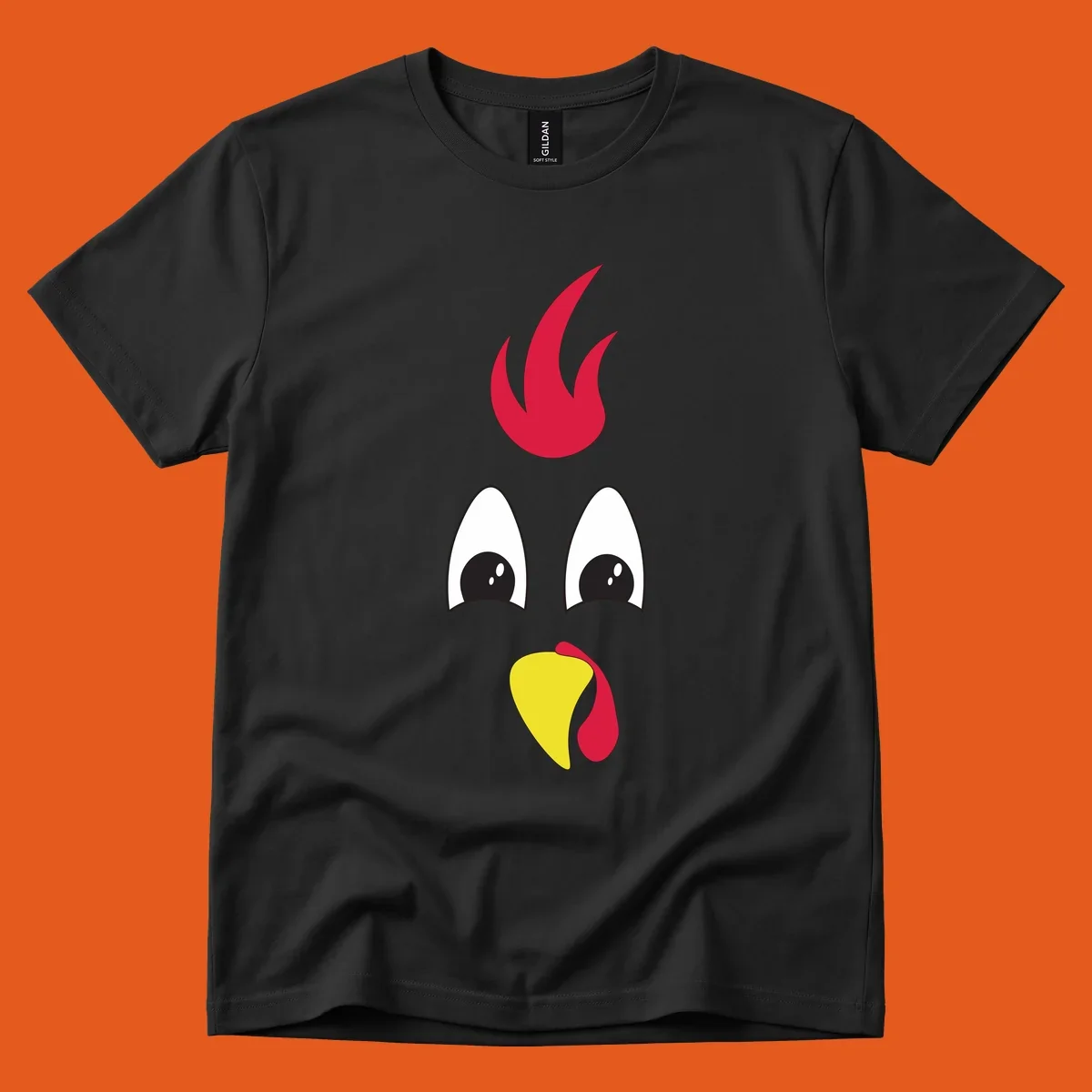 Rooster face graphic for Turkey Trot runners, featuring a red comb and yellow beak.