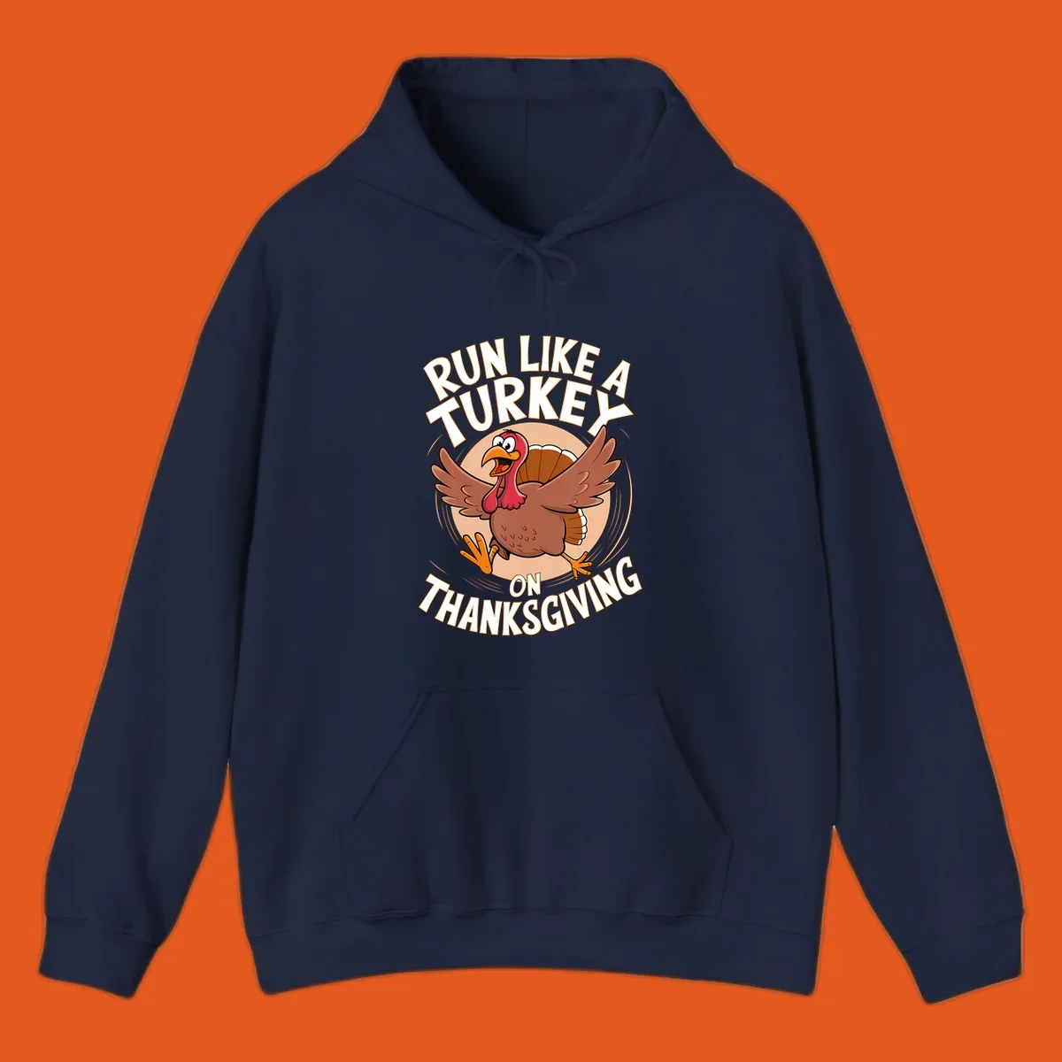 Illustration of a cartoon turkey running with text RUN LIKE A TURKEY ON THANKSGIVING.