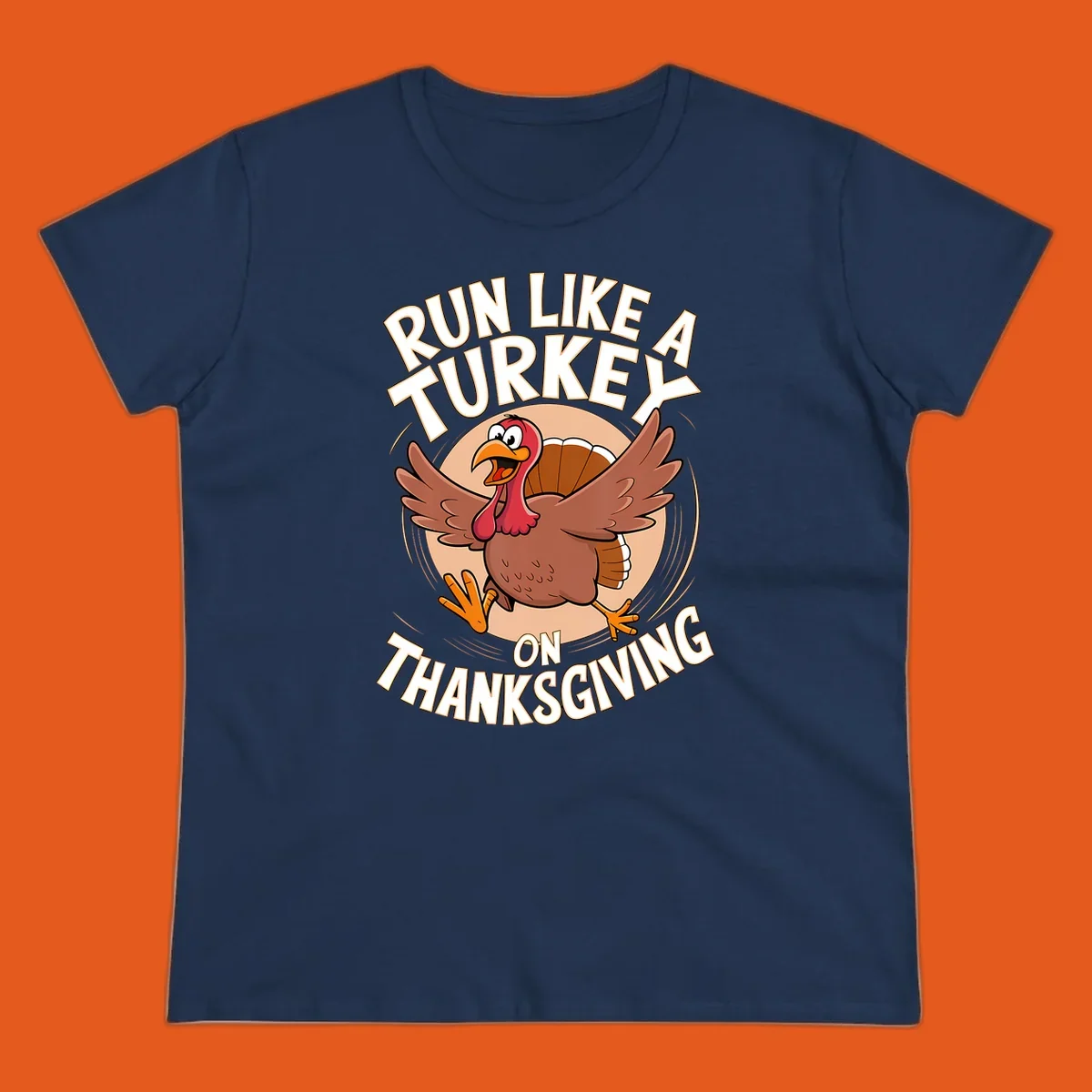 Illustration of a cartoon turkey running with text RUN LIKE A TURKEY ON THANKSGIVING.