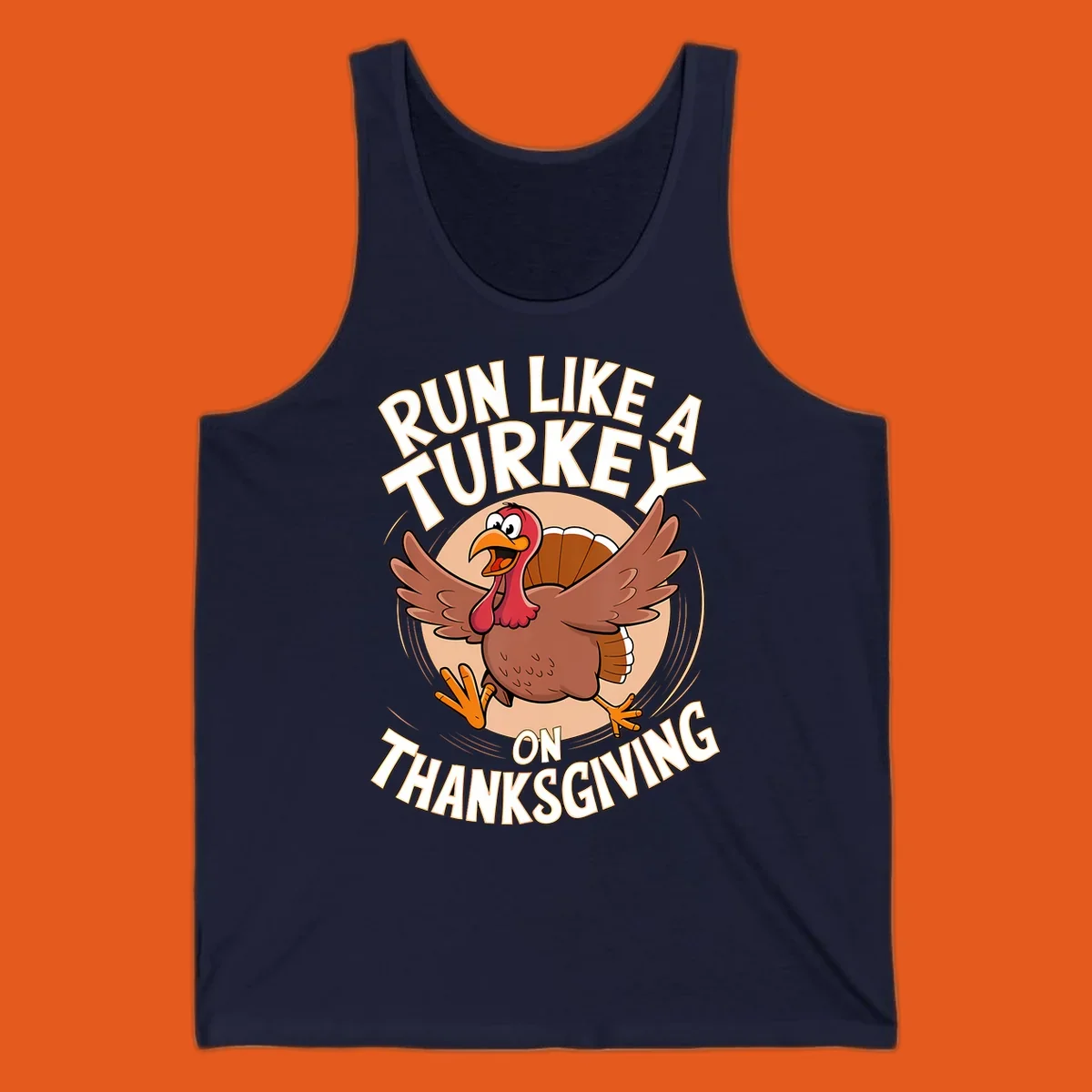Illustration of a cartoon turkey running with text RUN LIKE A TURKEY ON THANKSGIVING.