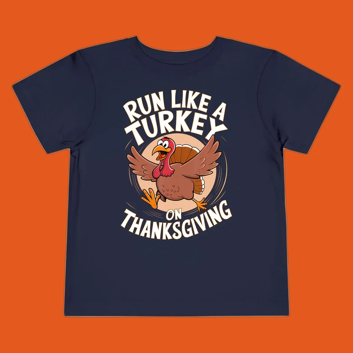 Illustration of a cartoon turkey running with text RUN LIKE A TURKEY ON THANKSGIVING.