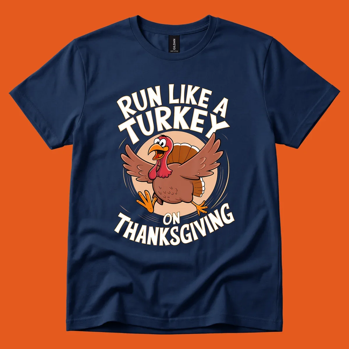 Illustration of a cartoon turkey running with text RUN LIKE A TURKEY ON THANKSGIVING.