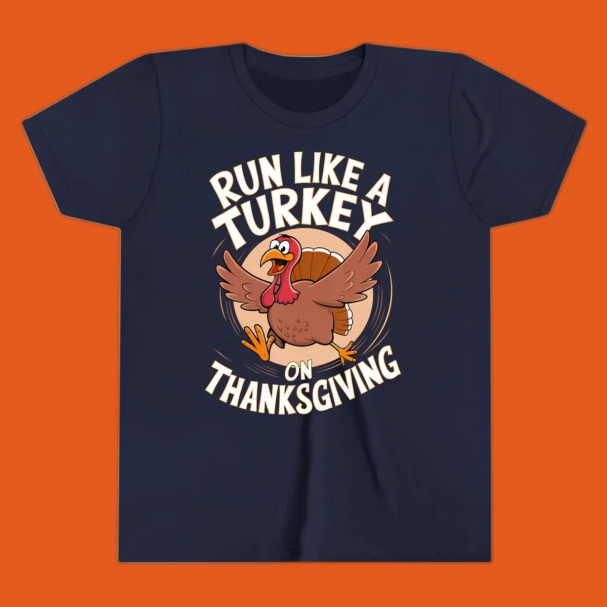 Illustration of a cartoon turkey running with text RUN LIKE A TURKEY ON THANKSGIVING.