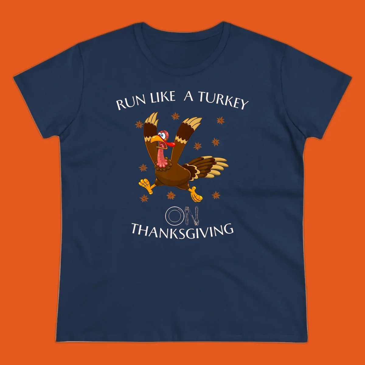 Illustration of a cartoon turkey running with text 'RUN LIKE A TURKEY ON THANKSGIVING'.