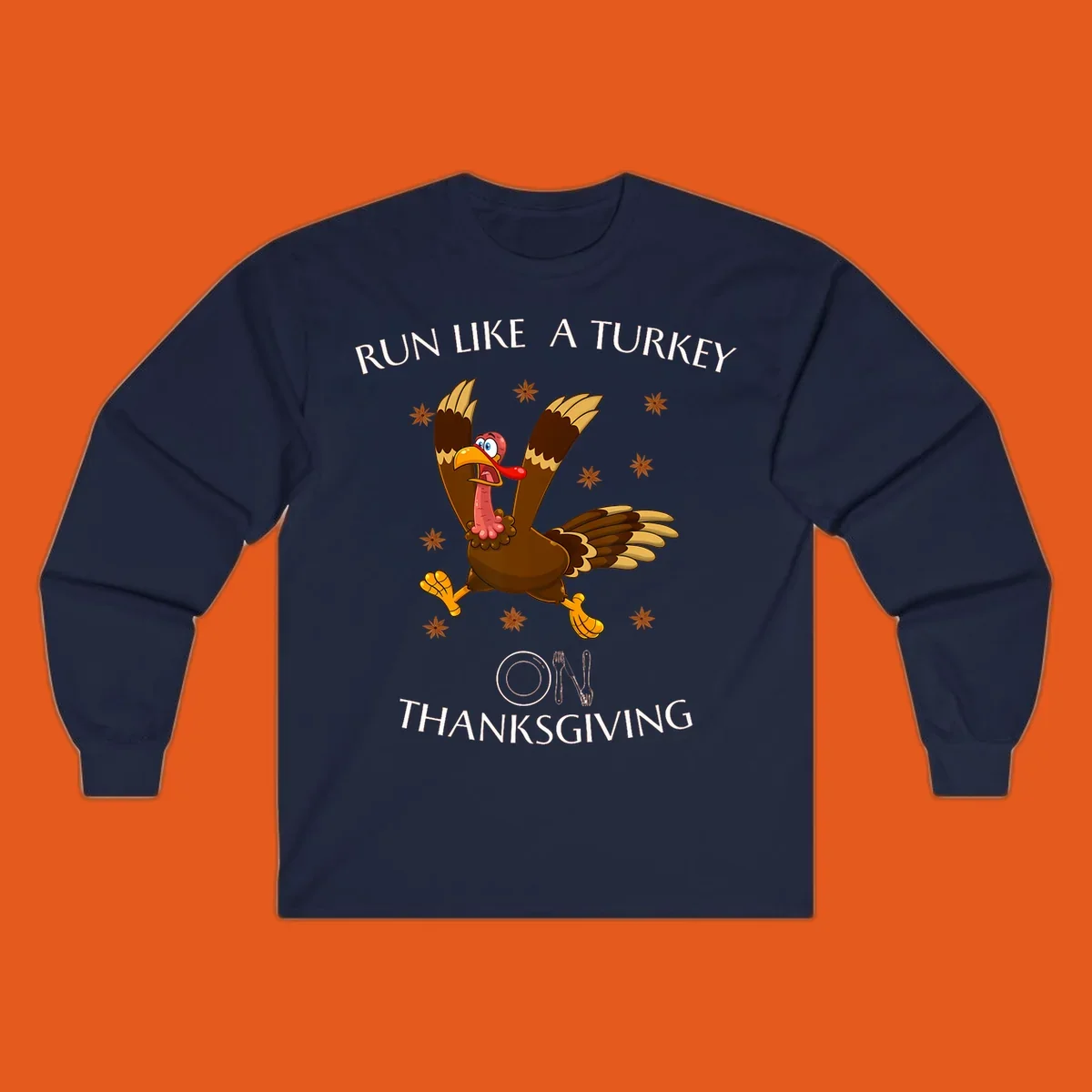 Illustration of a cartoon turkey running with text 'RUN LIKE A TURKEY ON THANKSGIVING'.