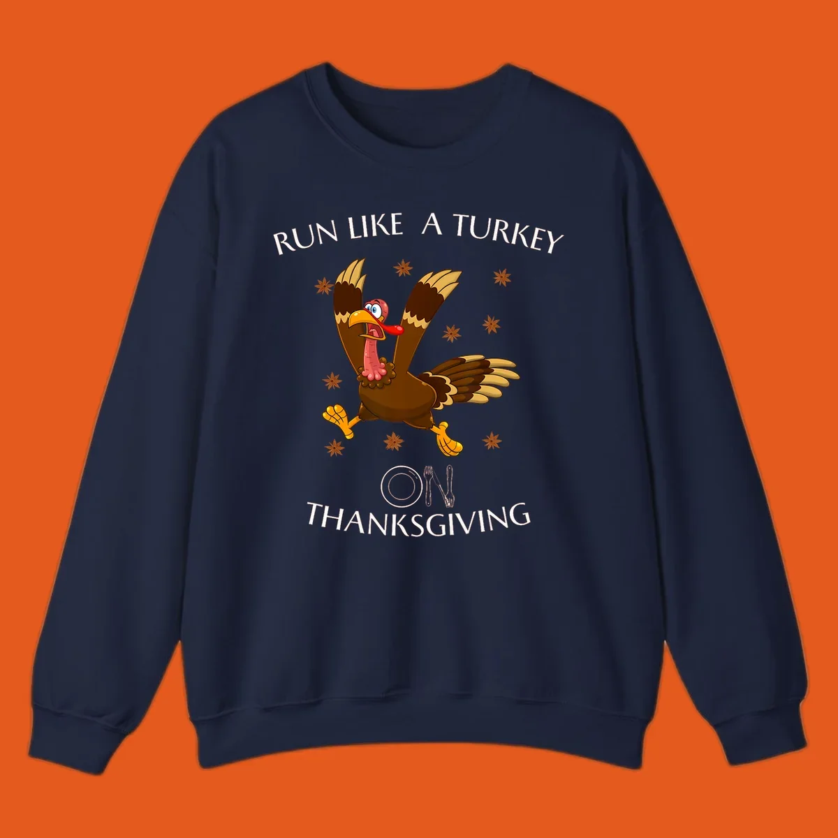 Illustration of a cartoon turkey running with text 'RUN LIKE A TURKEY ON THANKSGIVING'.