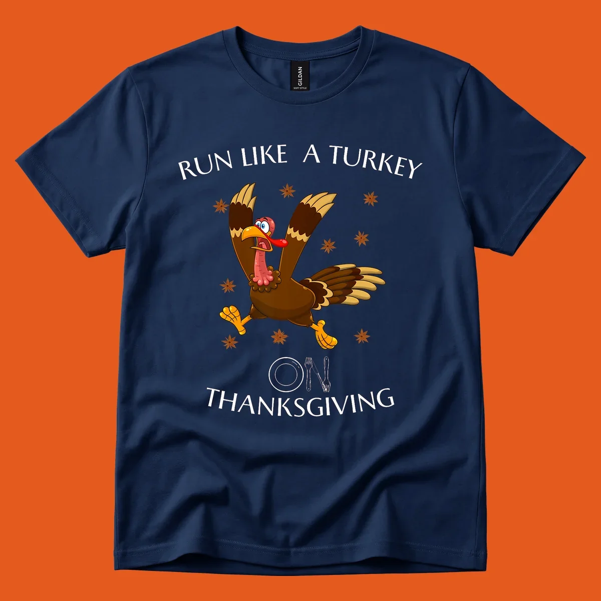 Illustration of a cartoon turkey running with text 'RUN LIKE A TURKEY ON THANKSGIVING'.