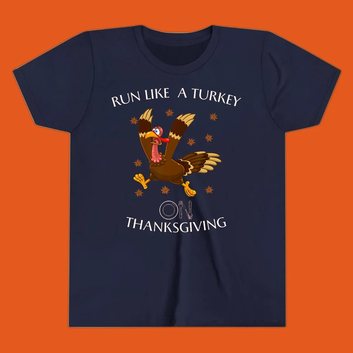 Illustration of a cartoon turkey running with text 'RUN LIKE A TURKEY ON THANKSGIVING'.