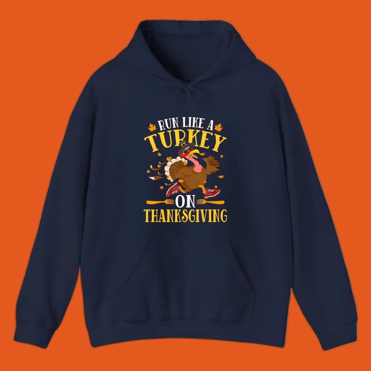 Illustration of a running turkey with text 'Run Like A Turkey On Thanksgiving'.