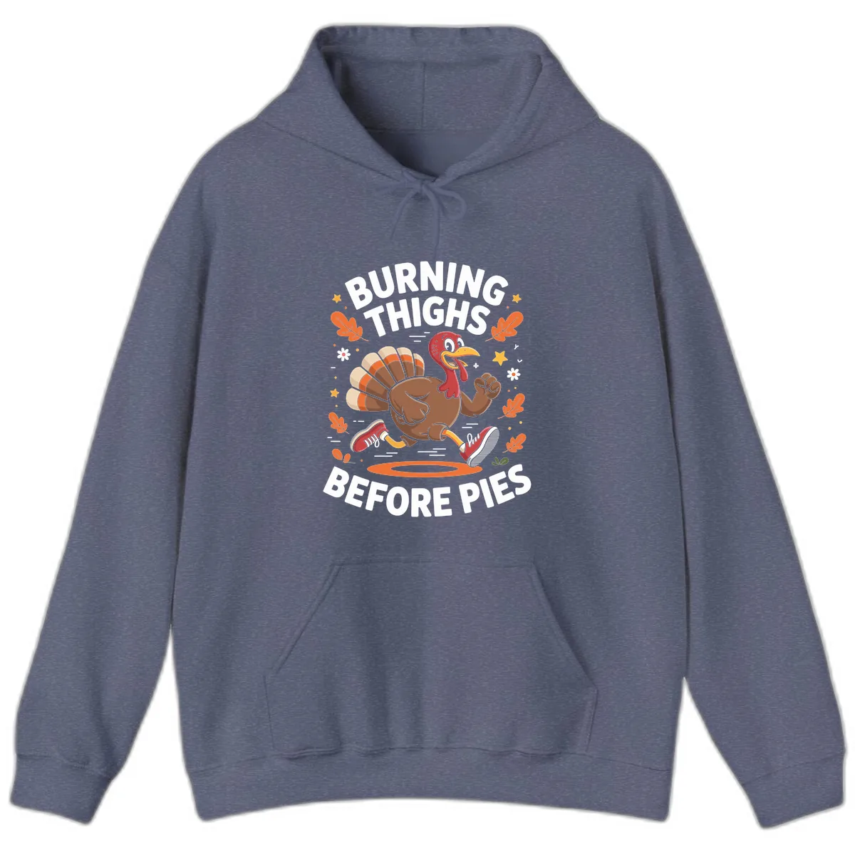 Running Turkey Burn Thighs Before Pies Hoodie in Heather Navy