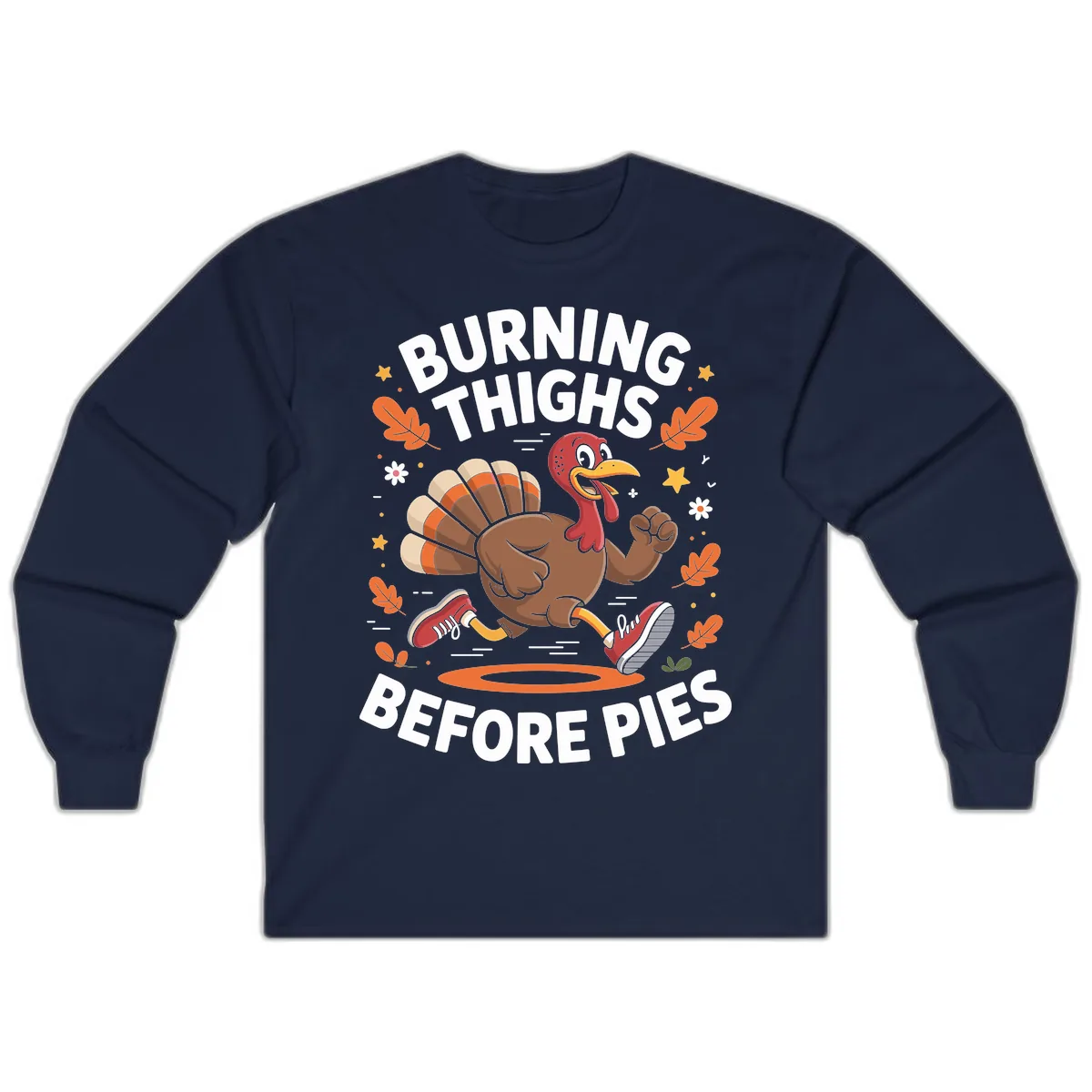 Running Turkey Burn Thighs Before Pies Long Sleeve in Navy