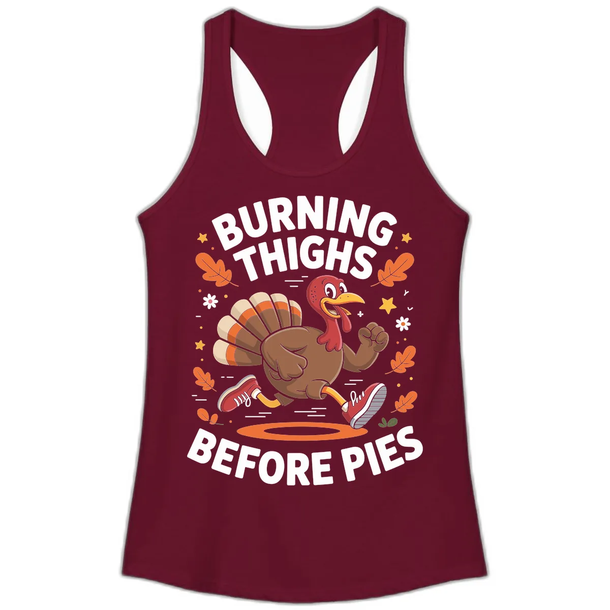 Running Turkey Burn Thighs Before Pies Ladies Tank in Solid Cardinal Red