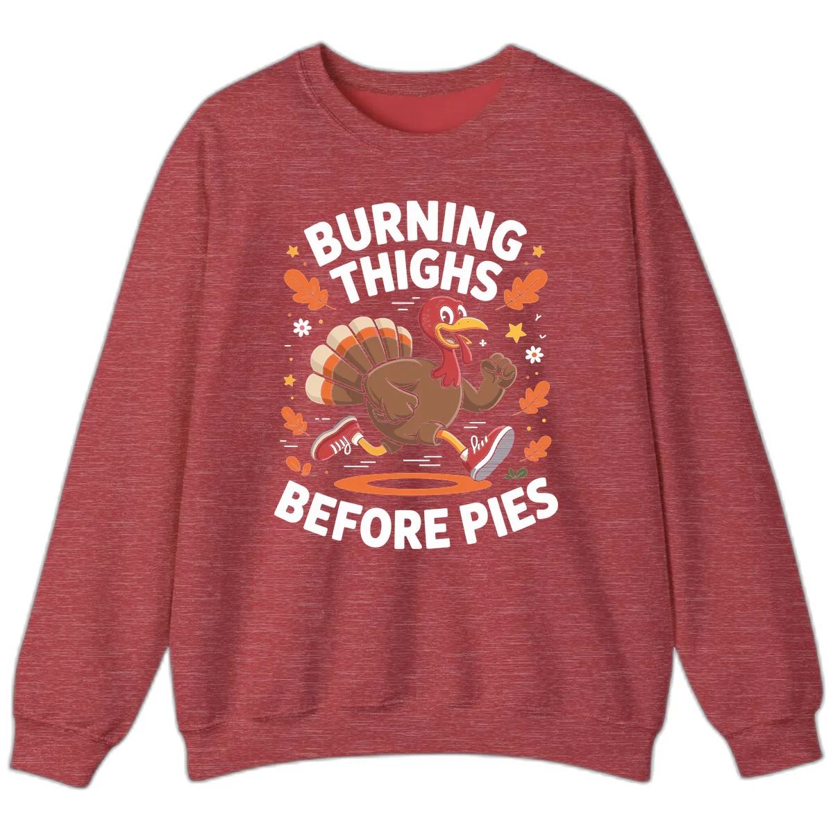 Running Turkey Burn Thighs Before Pies Sweatshirt in Heather Scarlet Red