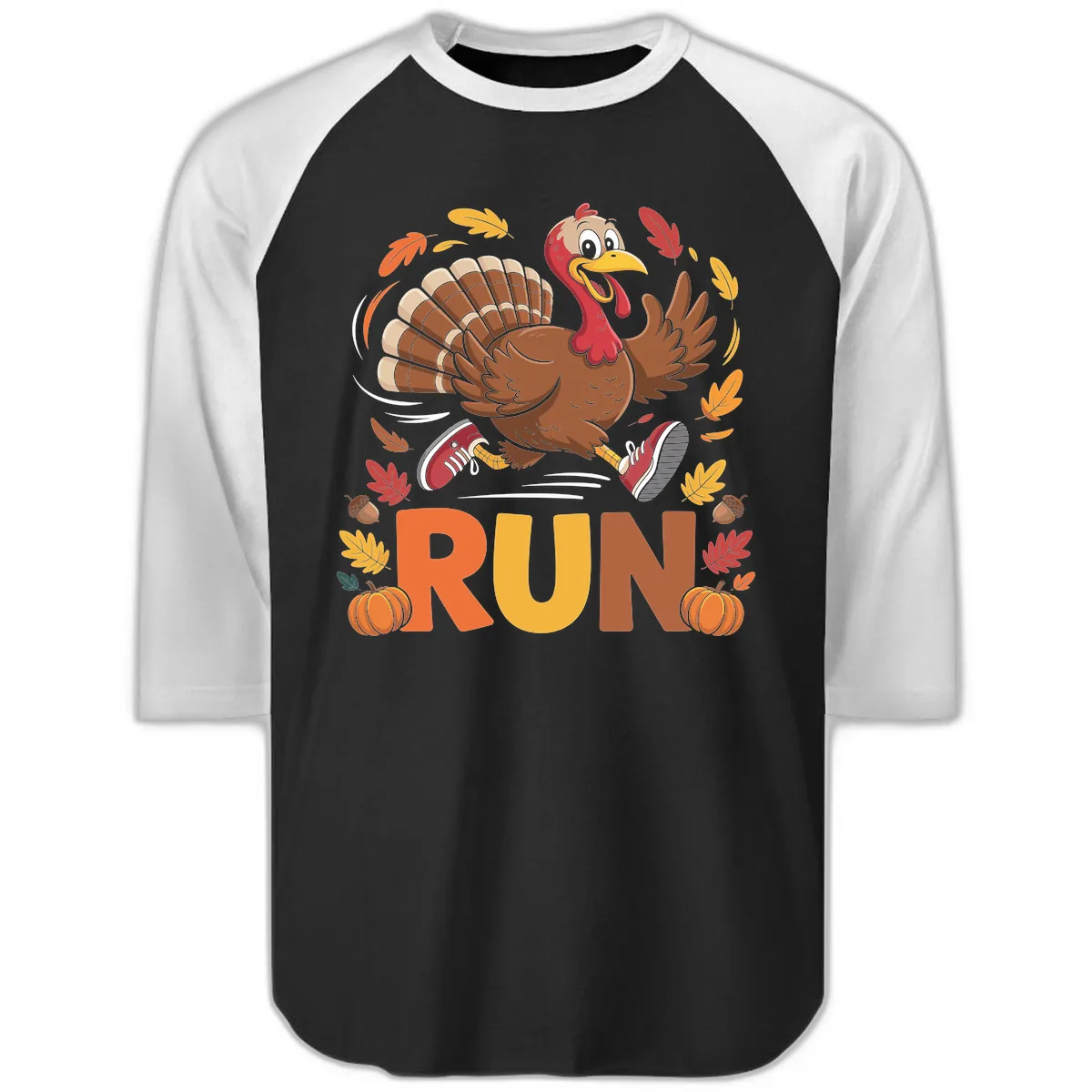 Running Turkey Trot 5k Raglan 3/4 in Black White