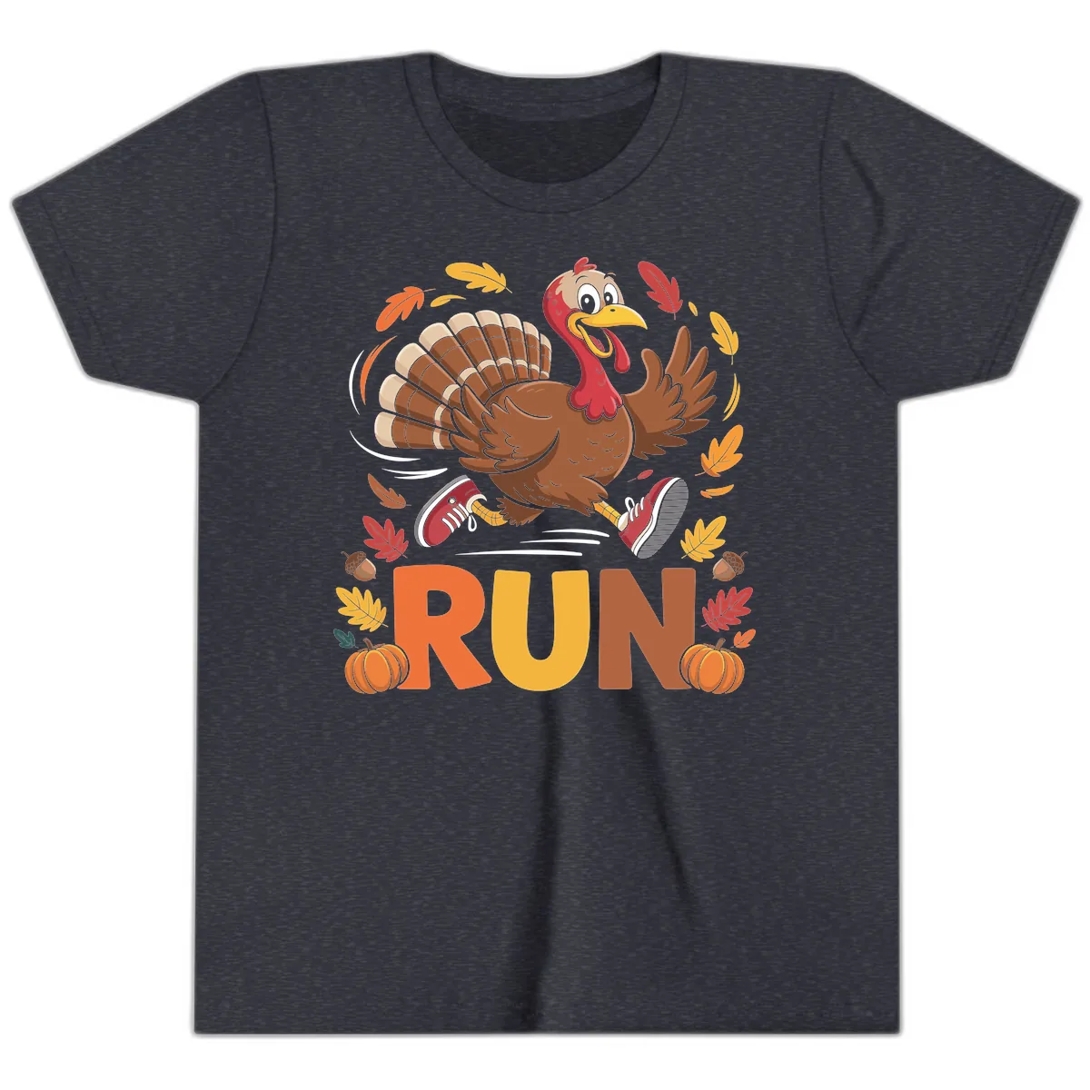 Running Turkey Trot 5k Youth T-Shirt in Heather Navy