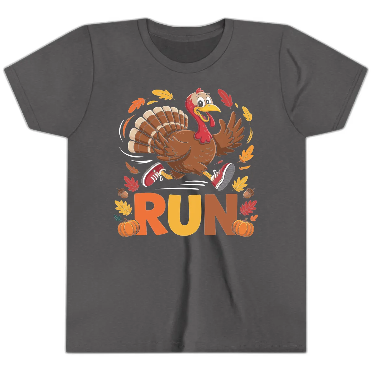 Running Turkey Trot 5k Youth T-Shirt in Dark Heather Grey