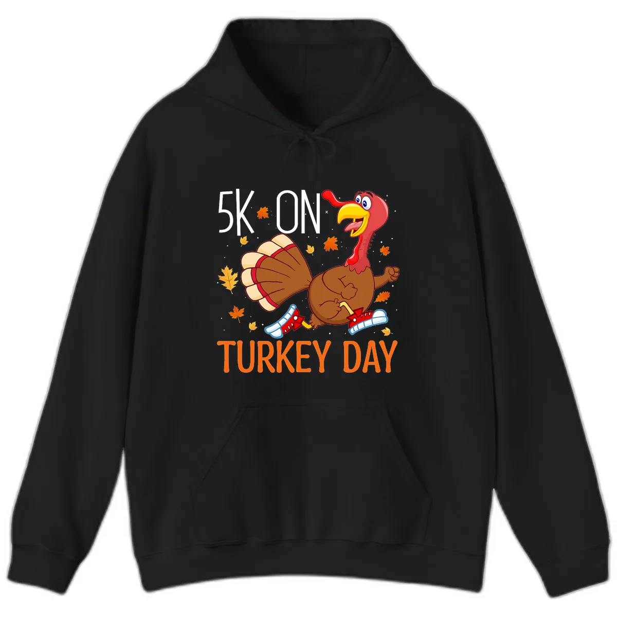 5k On Turkey Day Running Turkey Hoodie in Black