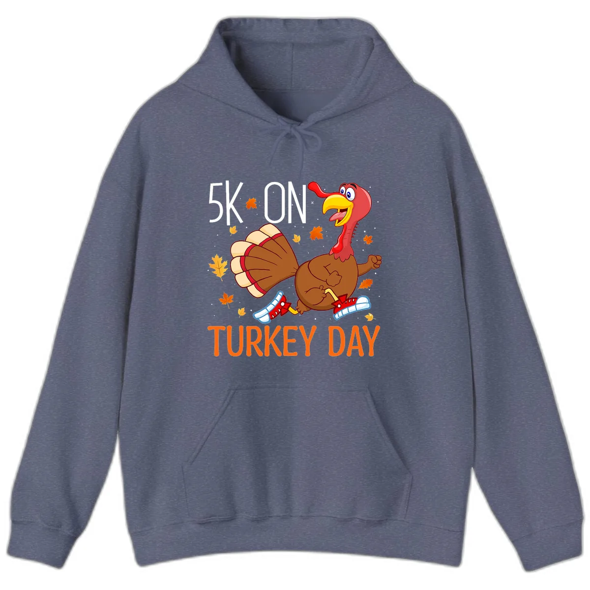 5k On Turkey Day Running Turkey Hoodie in Heather Navy