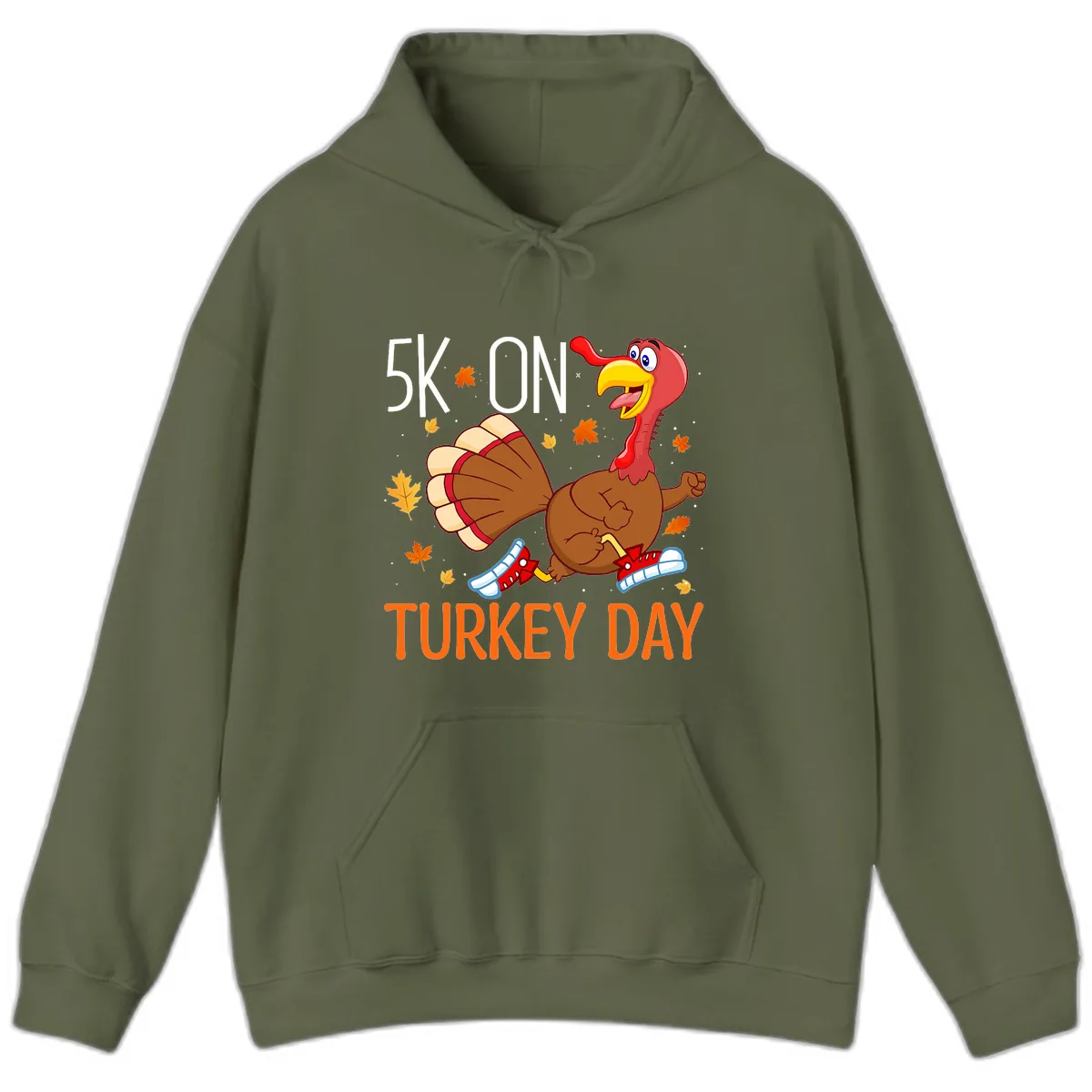 5k On Turkey Day Running Turkey Hoodie in Military Green
