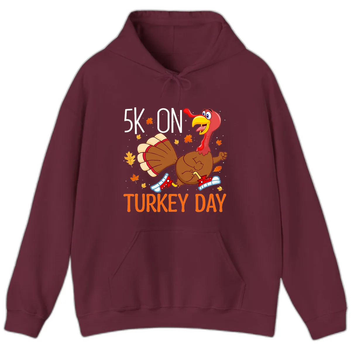 5k On Turkey Day Running Turkey Hoodie in Maroon