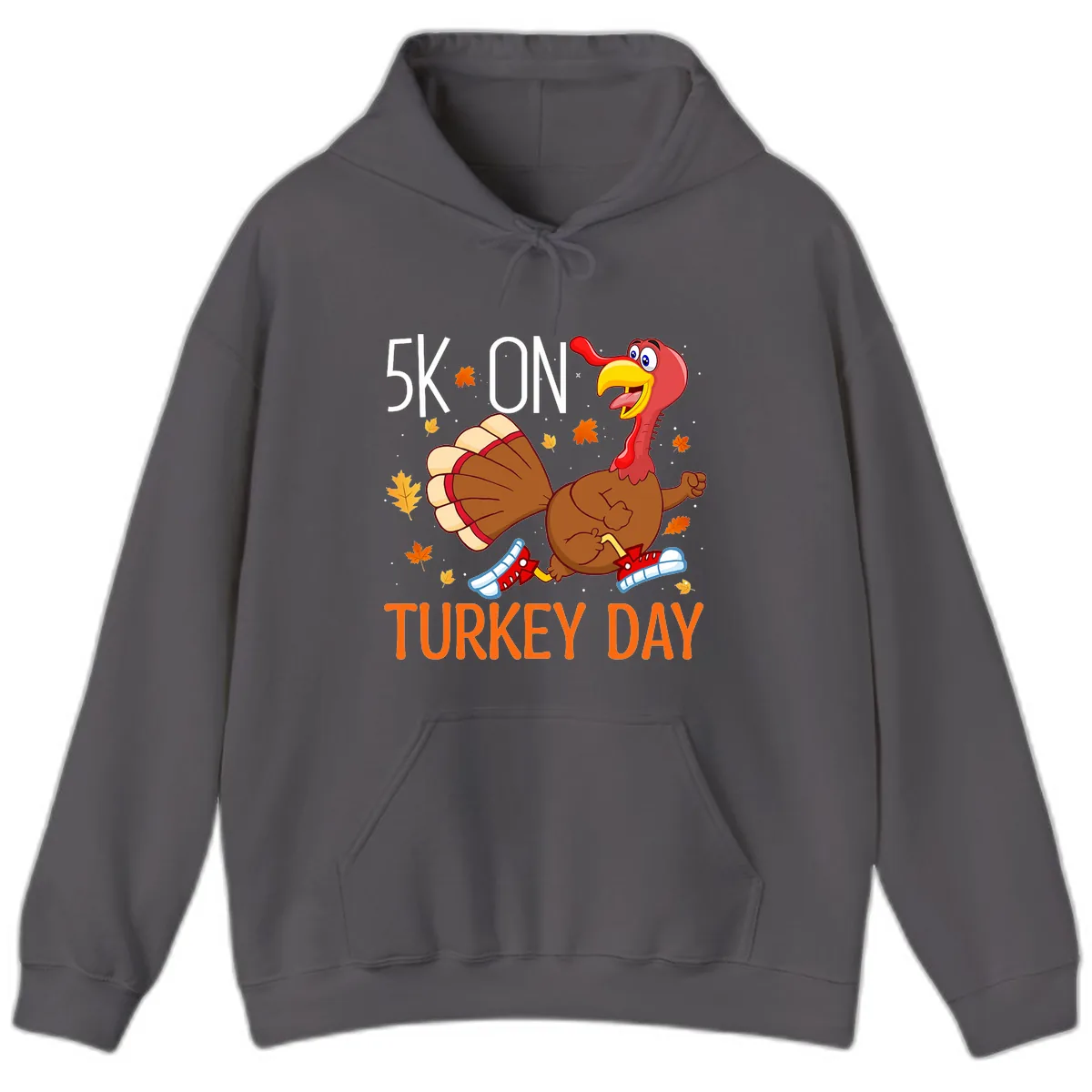 5k On Turkey Day Running Turkey Hoodie in Charcoal