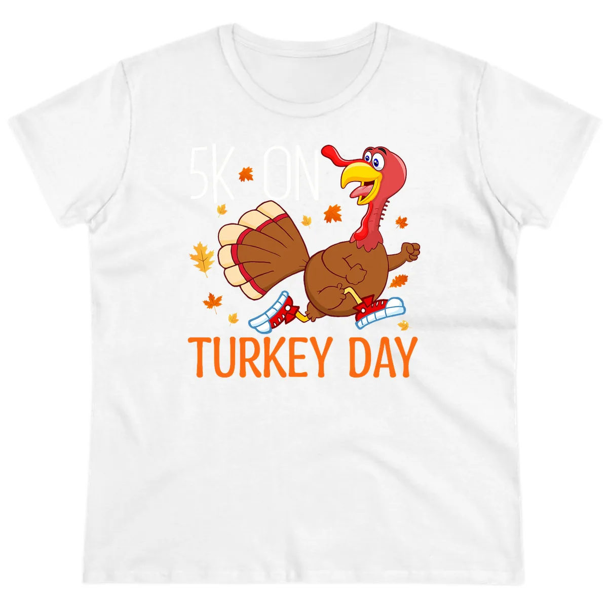 5k On Turkey Day Running Turkey Ladies Tee in White
