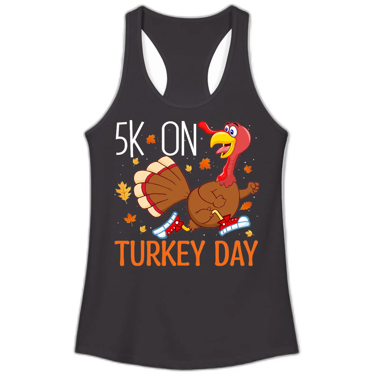 5k On Turkey Day Running Turkey Ladies Tank in Black