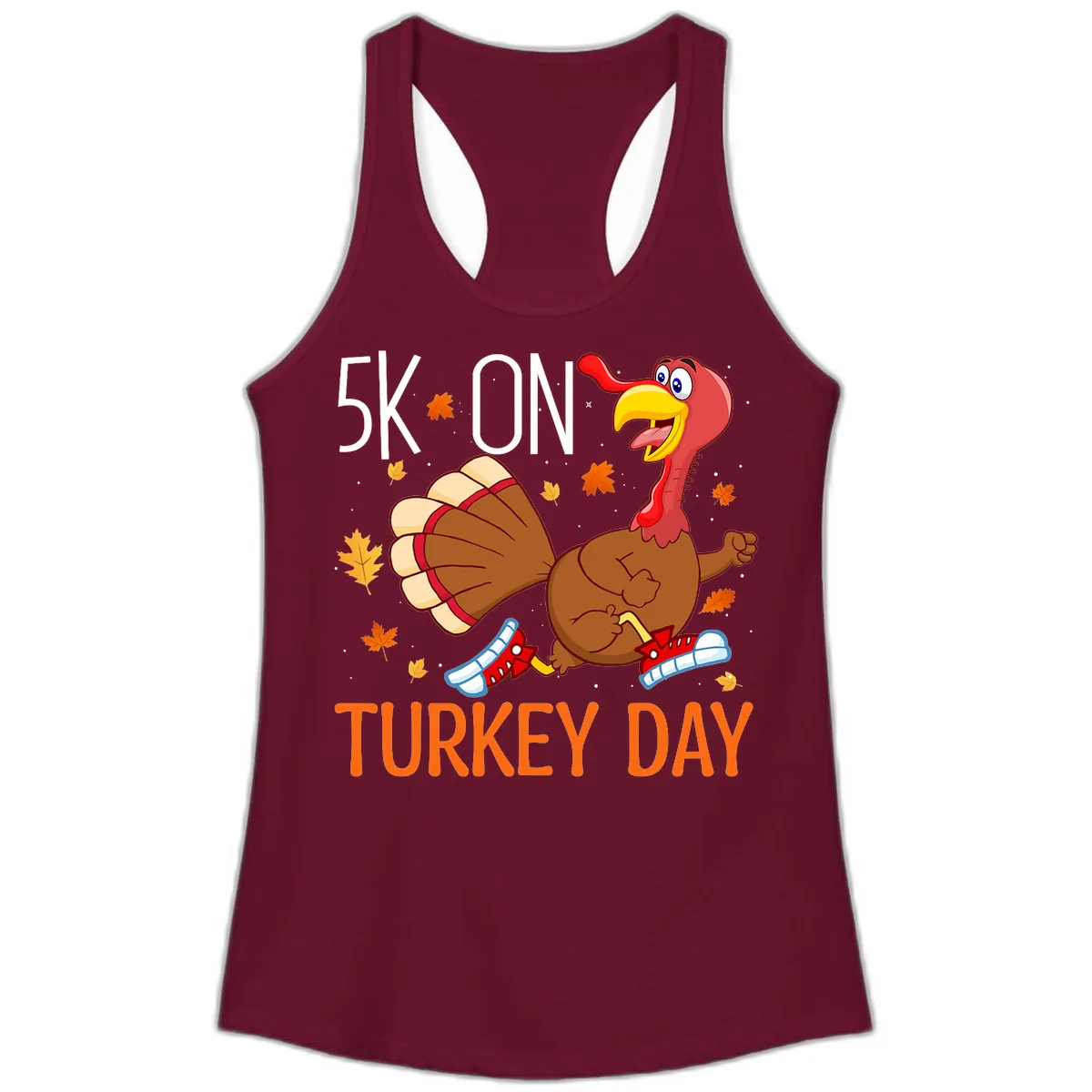 5k On Turkey Day Running Turkey Ladies Tank in Solid Cardinal Red