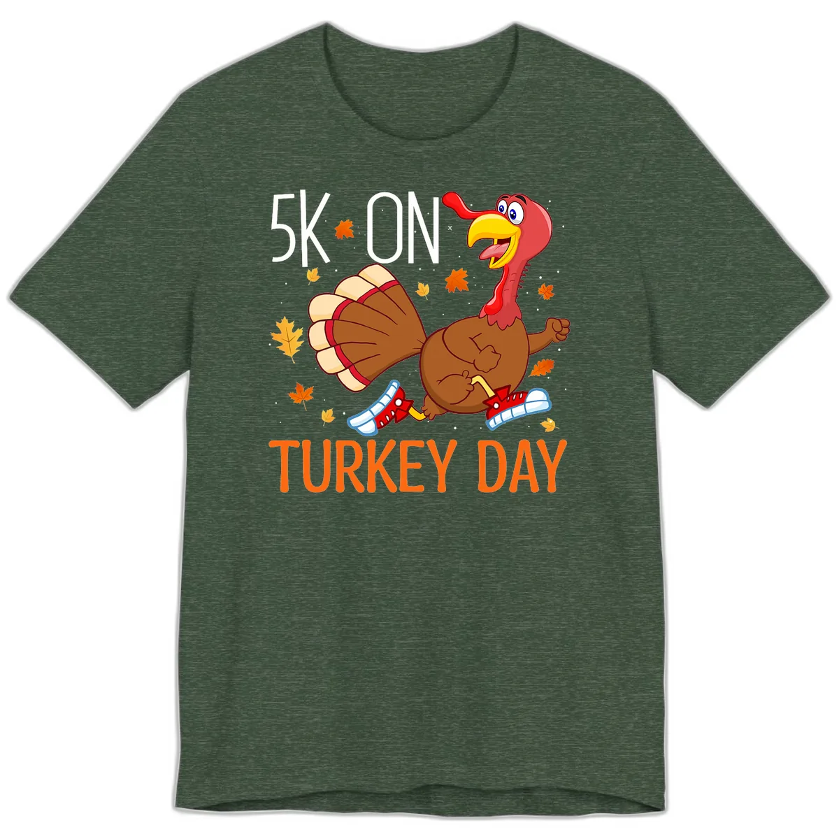 5k On Turkey Day Running Turkey Premium T-Shirt in Heather Forest