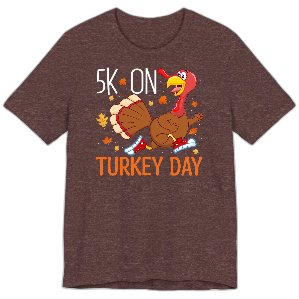 5k On Turkey Day Running Turkey Premium T-Shirt in Heather Maroon