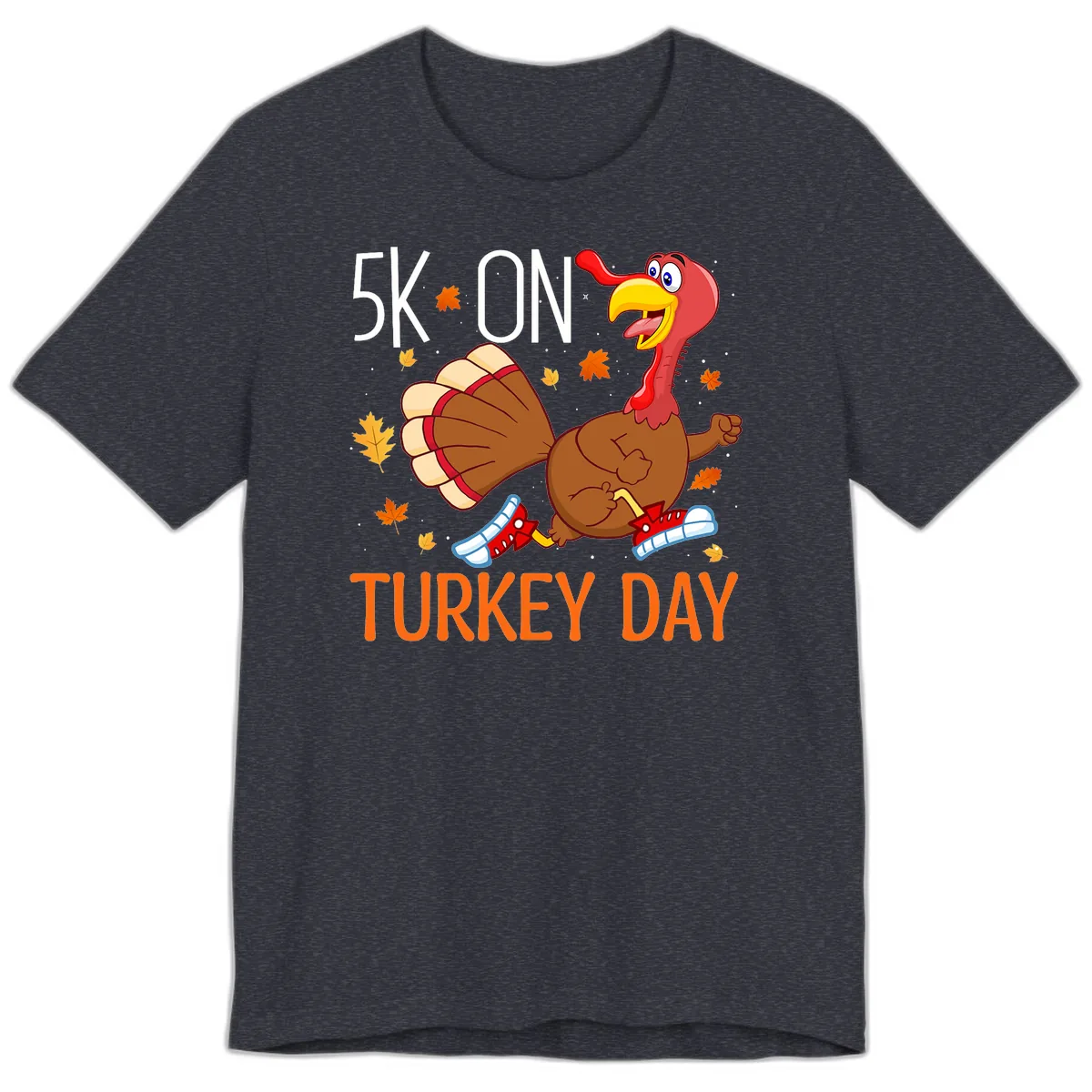 5k On Turkey Day Running Turkey Premium T-Shirt in Heather Navy